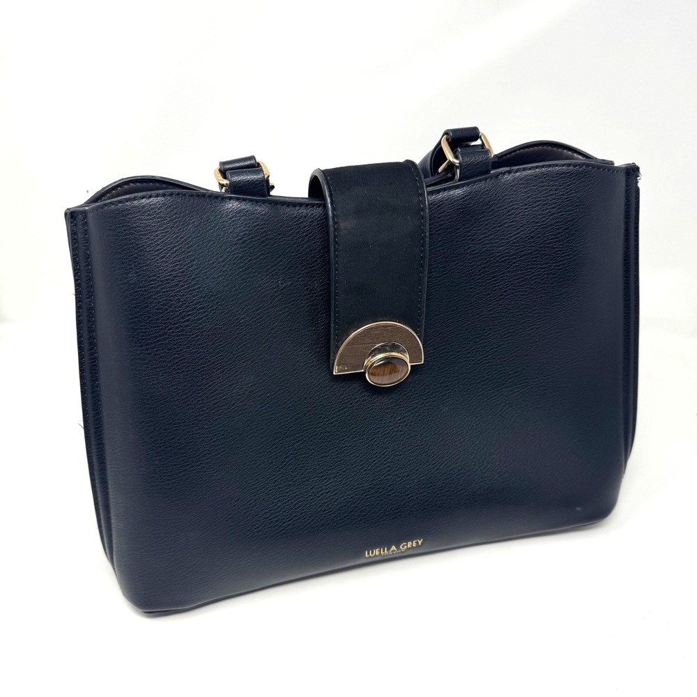 Luella Grey London Evie‎ Black Vegan Leather Satchel Crossbody Bag Gold Hardware